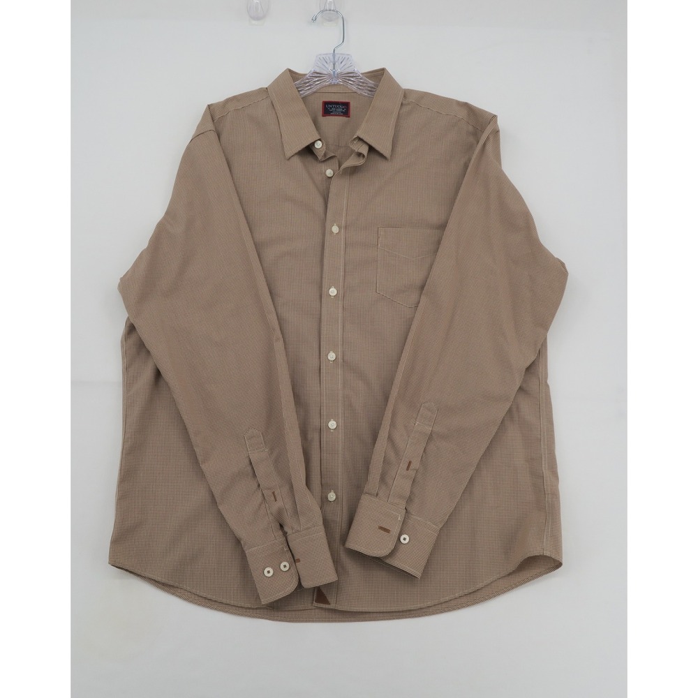 UNTUCKit Marcasin Slim Fit Tan Micro Check Button Down Shirt Men XXL Long Sleeve